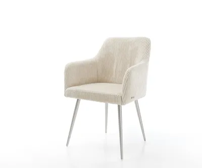 A single beige corduroy armchair with metal legs is shown against a white background.