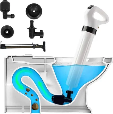 Produktbild von Aufblasbarer,Toilettenkolben,,,hochdruck-Ablasskolben,Leistungsstarker,Luftablass-Blaster,WC,Plunger,mit,3,Kolbenköpfen,und,Inflator,für,Dredge,Toilette/Waschbecken/Badewanne