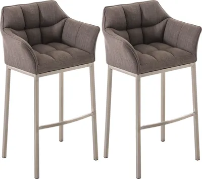Produktbild von CLP 2er Set Barhocker Damaso Stoffbezug mit Vierfußgestell aus Metall bis 240 kg grau Gestell Farbe edelstahl