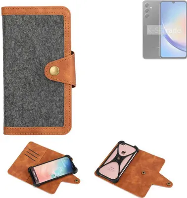 Produktbild von K-S-Trade Schutzhülle Handyhülle kompatibel mit Samsung Galaxy A34 5G Filz Hülle Kunst-Leder dunkelgrau braun (1x)