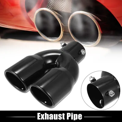 Image de 62mm 2.44" Entrée Droite Voiture Double Échappement Tuyau d'échappement Brillant Noir