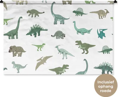 Produktbild von MuchoWow® Wandteppich Wandbehang Dinosaurier - Grün - Jungen - Braun - Kind - Muster 120x80 cm Tapisserie Dekoration Wandtuch - Wanddekorationen - Wandtücher
