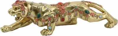 Image de Figurine décorative DKD Home Decor 39 x 11 x 10 cm Or colonial Panthère