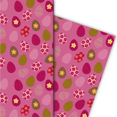 Produktbild von Kunterbuntes Oster Geschenkpapier mit Ostereiern auf rosa - G5133, 32 x 48cm