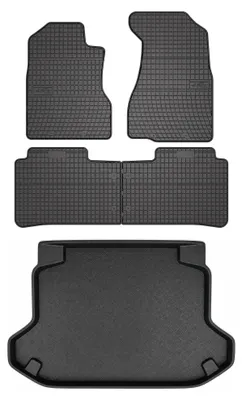Image de Tapis en caoutchouc + bac de coffre pour Honda CR-V II 2001-2006 (coffre standard) – 5 pièces, noirs, sur mesure