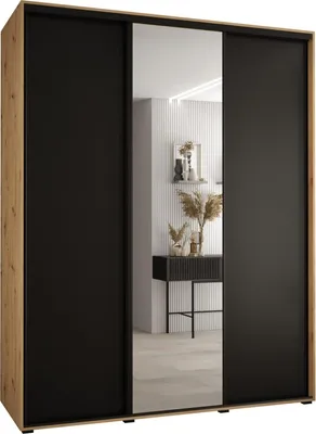 Produktbild von MEBLE KRYSPOL Cannes 3 Schrank mit 3 Schiebetüren - 205,2x200x60 cm - Artisan Schwarz Schwarz