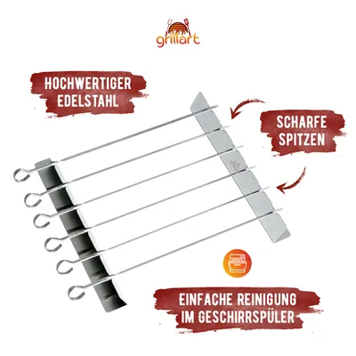 Produktbild von grillart, Edelstahl Schaschlikspieße mit Gestell, 39x30cm, für Gasgrill, Kohlegrill & Elektrogrill