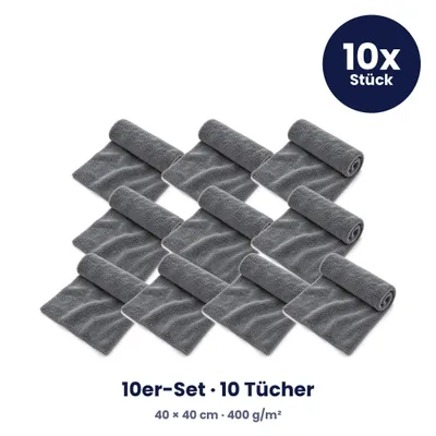 Produktbild von Mikrofasertuch Auto Korallenfleece 40 x 40 cm, 400 g/m² – weiches Poliertuch & Trockentuch für Lack, Scheiben & Innenraum – Grau, 10er-Set