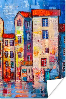 Produktbild von MuchoWow® Poster Gemälde - Ölfarbe - Haus - Wasser 120x180 cm - Kunstposter