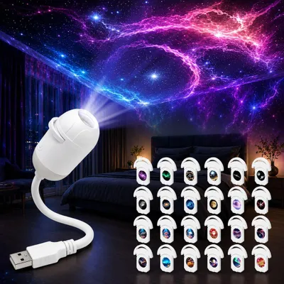 Nachtlicht-Projektor 2-in-1, Sternenhimmel, USB, 24 Folien
