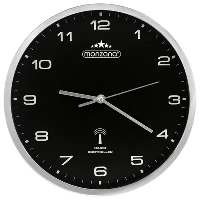 Productafbeelding van MONZANA Wandklok, radiogestuurd, geluidsarm, zwart, zilver, 31 cm, groot
