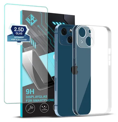 Produktbild von Handyhülle für Apple iPhone 13 mit 9H Displayglas Displayschutz Hülle Transparent Flexibel Elastisch Case Cover Backcover Schutzhülle