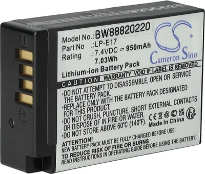 Produktbild von vhbw Akku kompatibel mit Canon EOS RP, Rebel T6s, Rebel T6i, Rebel T7i Kamera (950 mAh, 7,2 V, Li-Ion)