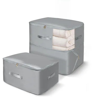 Produktbild von Aufbewahrungstaschen mit Reißverschluss - Aufbewahrungstaschen für Kleidung - Aufbewahrungstaschen für Bettdecken - Aufbewahrungstasche - Set von 2 - Grau - Aufbewahrungstaschen