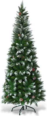 Zdjęcie produktu dla Świąteczny choinka COSTWAY o wysokości 180 cm, pokryta sztucznym śniegiem, wykonana z 630 igieł PVC, z 29 szyszkami i podstawą. Sztuczna choinka na Boże Narodzenie
