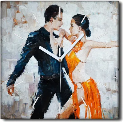 Produktbild von Coloray Uhr auf Leinwand 30x30 cm Wand Uhr Dekoration Wohnzimmer Segeltuch weiße Zeiger -Tango Dance Art.