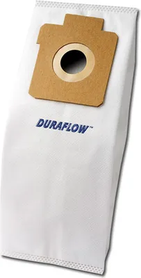 A white vacuum cleaner bag with a brown cardboard attachment.