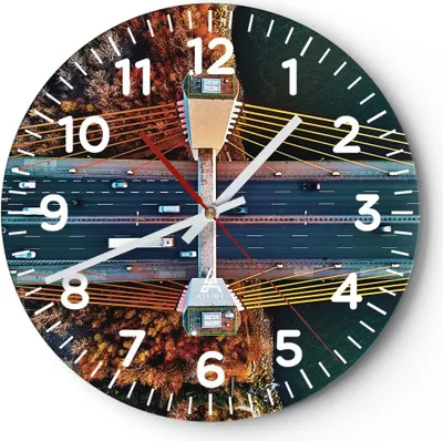 Produktbild von Wanduhr - Rund - Glasuhr - Brücke Siekierkowski Warschau - 40x40cm - Schleichendes Uhrwerk - Lautlos - zum Aufhängen bereit - Dekoration Modern - Wanddekoration aus Glas - C4AR40x40-4663