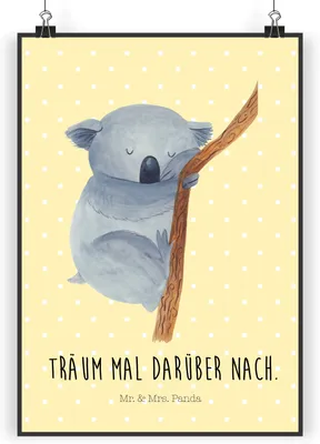 Produktbild von Mr. & Mrs. Panda Bild Koalabär DIN A4 - Gelb Pastell - Geschenk, Lustige Sprüche, wanddeko, Plakat, Traum, Wandbild, drucke, schlafen, Wanddekoration, Schlafzimmer, Bär