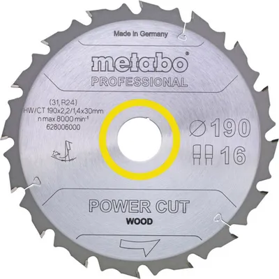 Produktbild von Metabo Sägeblatt power cut wood - professional, 190x30, Z16 FZ/FA 12°