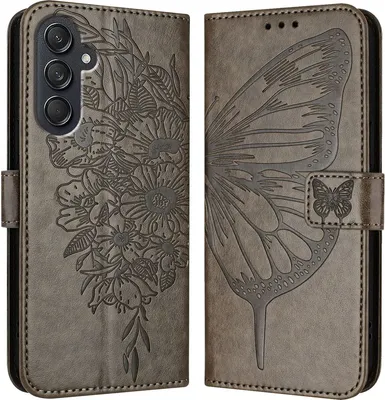 Produktbild von Mobigear Butterfly  Samsung Galaxy M55 Hülle Klapphülle Geldbörse - Grau