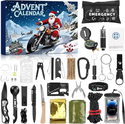 Produktbild von Adventskalender Männer 2026-24 Tage Survival Kit und Outdoor Gadgets Überlebensset Weihnachts-Countdown für Camping und Wandern Geschenk für Papa Teenager