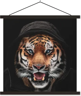 Produktbild von MuchoWow® Textilposter Tiger - Kleidung - Blau 90x90 cm mit schwarzem Rahmen - Magnetisches