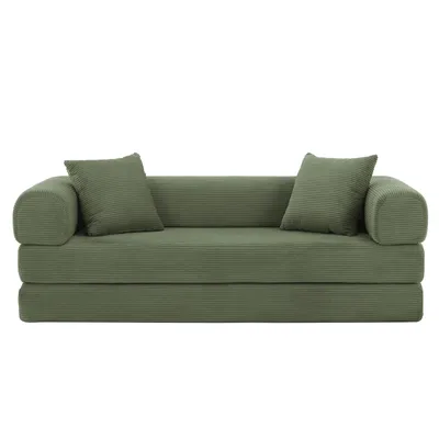 Produktbild von LVHOM 2-in-1 Schlafsofa Faltbar Cord, Bodensofa ohne Montage, Gästebett Sofabett für Wohnzimmer & Jugendzimmer, 195x89x59, Grün