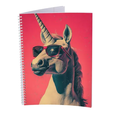Immagine prodotto di Blocco universitario - 5 pezzi - unicorno - A4 - a righe - 80 fogli - carta volume 80g - perforata - rilegatura a spirale bianca - margine di correzione - blocco per studenti