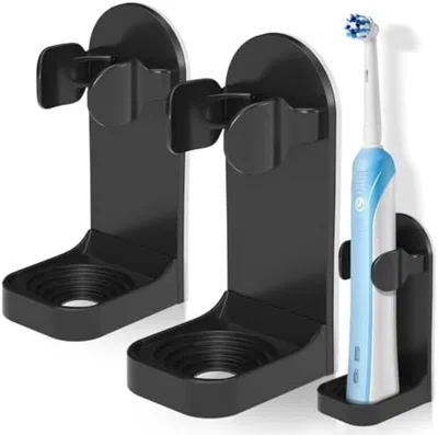 Produktbild von PolkaHome® Wandhalterung für Elektrische Zahnbürsten – 2-teilig, Schwarz, 12 x 8 x 8 cm