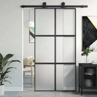 Zdjęcie produktu dla vidaXL Drzwi przesuwne czarne 102,5x205 cm szkło hartowane i aluminium