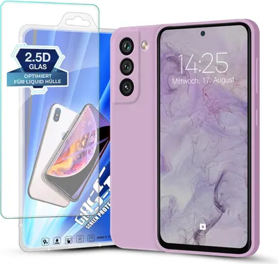 A phone case and screen protector are displayed together.