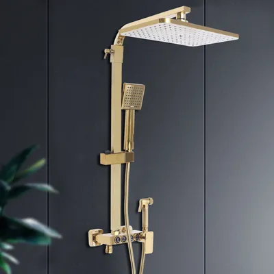 Obrázek produktu pro Sprchový set Sprchová hlavice, ruční sprcha, koupelnová baterie Sprchový systém Zlatá dešťová sprcha 9 "x9"