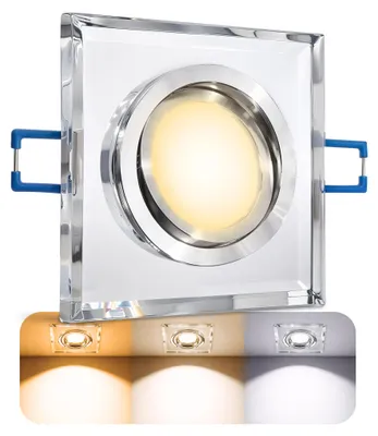 Produktbild von SSC-LUXon flache Design Glas Einbauleuchte schwenkbar mit LED Modul LumiFLEX Lichtfarbe warm / neutral / kalt 230V 4W - Einbau Deckenleuchte quadratisch flach