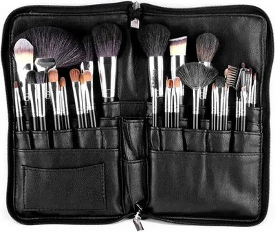 Productafbeelding van Unyqoos® Make-up kwastentas met 22 vakken, cosmetica organizer van Polyurethanleer met verstelbare schouderband – Organizer voor kwasten (kwasten niet inbegrepen)