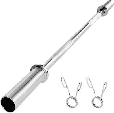 Obrázok produktu pre Tyč na činky - 120 cm olympijská tyč - Držiak kotúča 50 mm - Nosnosť 227 kg - Pochrómovaná - Rukoväť s vrúbkovaním - Na drepy, tlak na lavičke, mŕtvy ťah