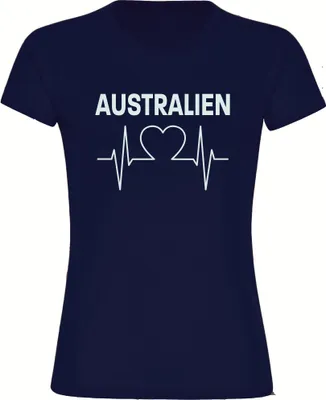 Produktbild von multifanshop Damen T-Shirt - Australien - Herzschlag, navi, Größe S