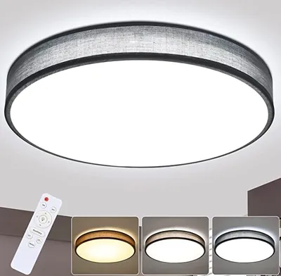 Produktbild von ZMH LED Deckenleuchte Wohnzimmer dimmbar mit Fernbedienung Dunkelgrau Runde Lampe mit Stoffschirm Moderne Deckenleuchte für Küche Flur Durchmesser 38
