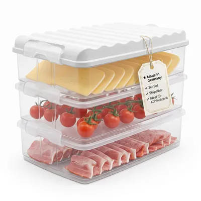 Produktbild von BigDean Aufschnittboxen 3x 2,5L mit Deckel 6-teilig | Gefertigt in Deutschlan Kühlschrank Organizer, stapelbare Wurstboxen, Käsedosen, Aufschnittdosen