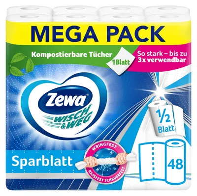 Produktbild von Zewa Wisch&Weg Papiertücher Mega Pack 12 Stück, weiß, Haushaltstücher