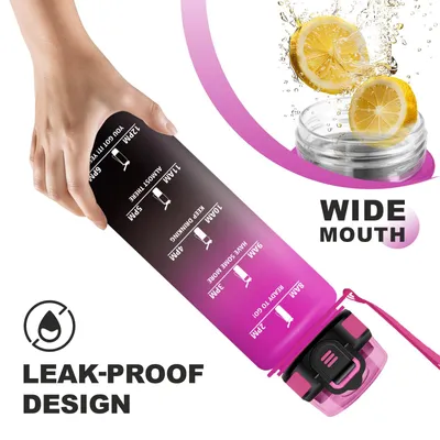Produktbild von Trinkflasche 1000ml JAPORIA, Auslaufsicher, mit Strohhalm, Sportflasche für