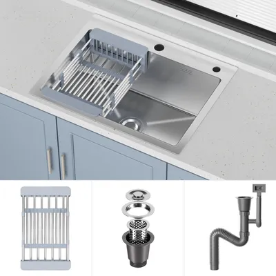 Produktbild von Spülbecken für die Küche – Einbau – 68x45 cm – Edelstahl – Einbecken – Unterbau