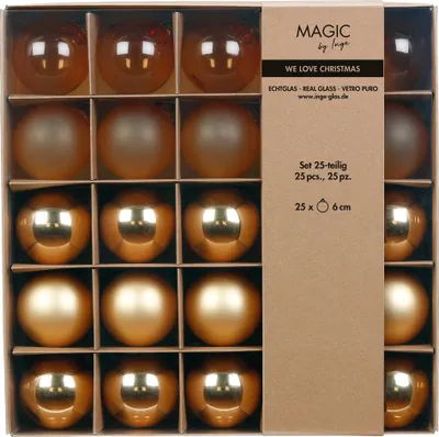 Produktbild von Weihnachtskugeln Glas 6cm 25er Set - Brokatgold teils transparent