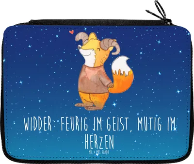 Produktbild von Mr. & Mrs. Panda Bleistiftetui Widder Astologie - Sternenhimmel Blau - Geschenk, Federtasche, Schreibmappe, Federmappe, Astrologie, Schlampermäppchen, Federmäppchen, Etui