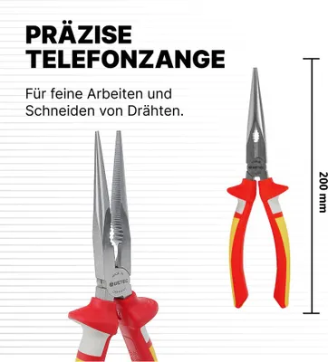 Obrázok produktu pre WETEC VDE telefónne kliešte, 3-K rukoväť, 200 mm, 2,8/1,8 (telefónne kliešte)