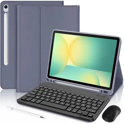 Image de Coque Clavier pour Samsung Galaxy Tab S10 FE / S10 Lite / S9 FE - CuirPolyuréthaneViolet avec Clavier Bluetooth + Stylet + Souris
