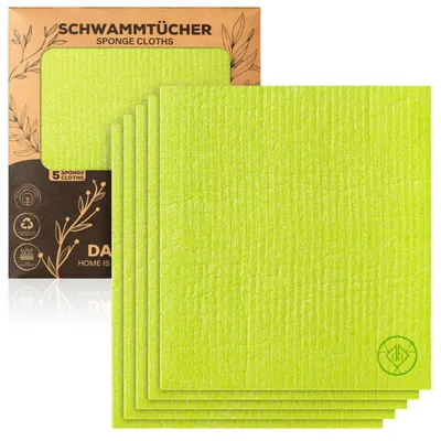 Produktbild von Grüne Schwammtücher (5 Stück) Nachhaltige, waschbare und wiederverwendbare Küchenhelfer Hohe Saugfähigkeit und Langlebigkeit