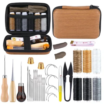Produktbild von Leder Nähset 45 Teile mit Wachsfaden und Nadeln für Reparatur und Handwerk
