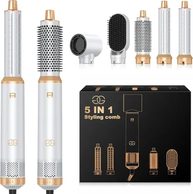 Produktbild von Airstyler 5-in-1 Lockenstab, Set mit Warmluftbürste, Glättbürste, 1000W Haartrockner, Geben Sie Volumen, Glätten, Locken und Föhnen, Rundbürstenföhn