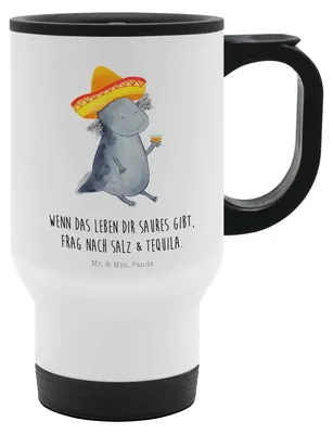 Produktbild von Mr. & Mrs. Panda thermosbecher Axolotl Tequila - Weiß - Geschenk, Thermobecher, To-Go-Becher, trinken, Kaffee-Thermobecher, To Go Becher, Party, Kaffeebecher, Molch